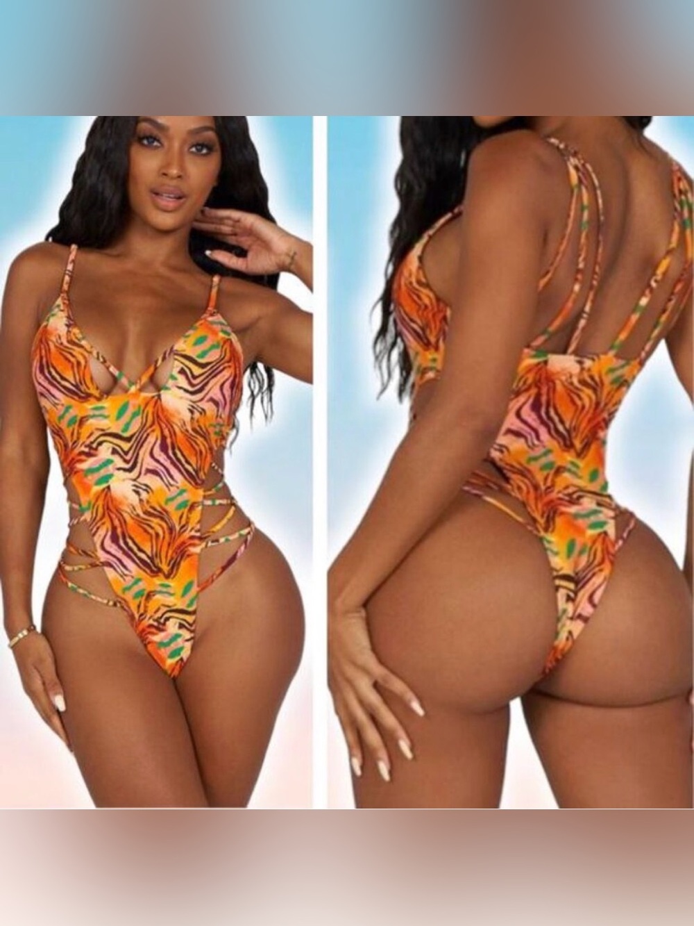 NWOT ICONSWIM X CITY GIRLS Orange Tropical Zebra Print Swimsuit Sz XS